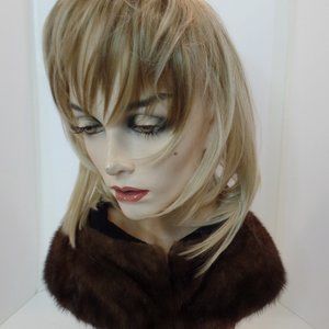 Vintage Brown Fur Collar Black Lining 2 Hook & Eye Closures 19" L X 5.5" W